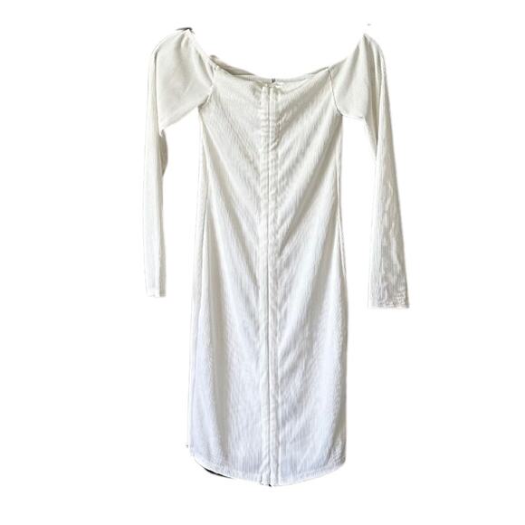 Pretty Little Thing Ribbed Off The Shoulder Scrunch Dress LongSleeve Bridal PP18 - Picture 1 of 8